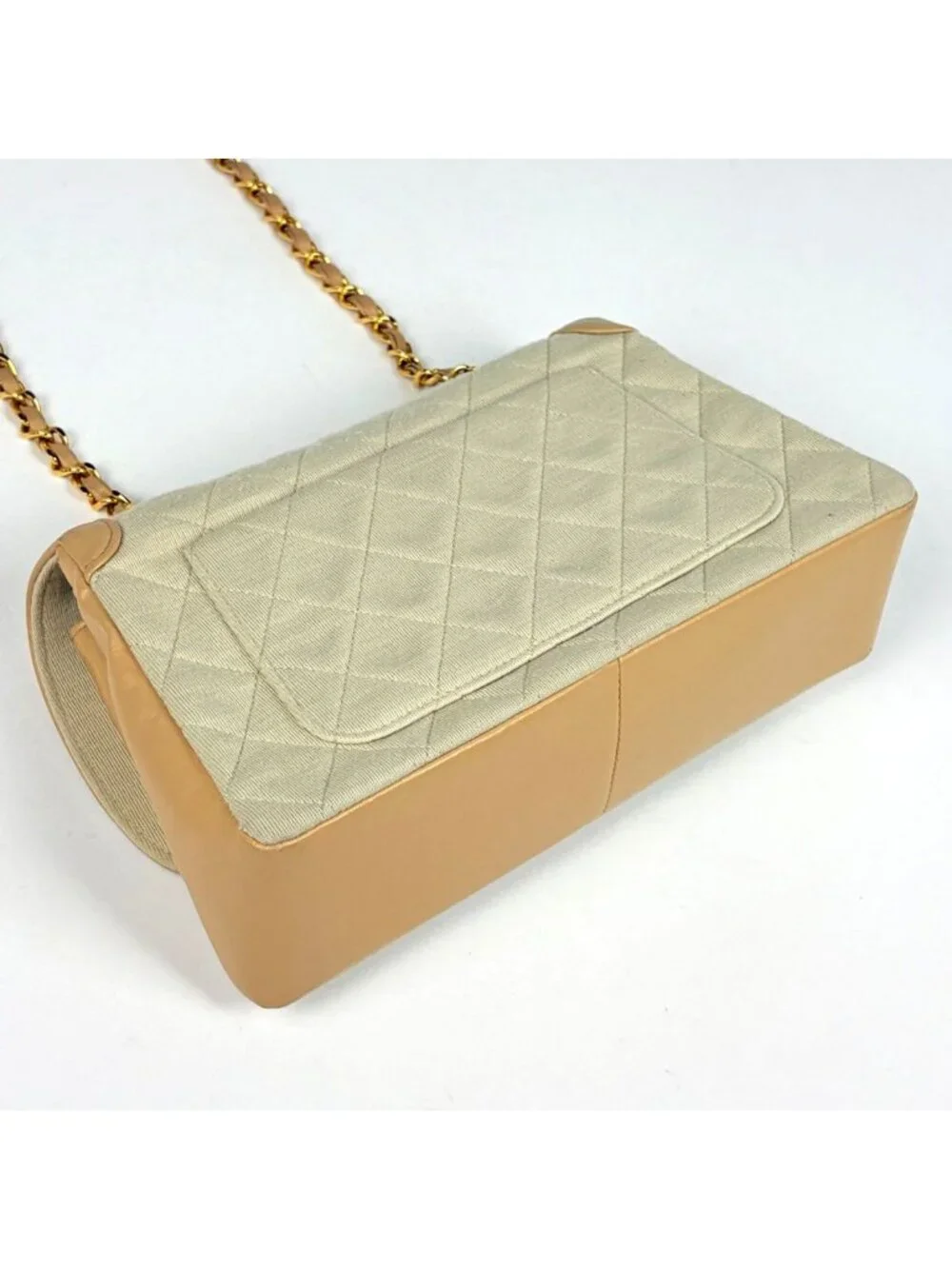 Chanel Shoulder Bag Quilted CC Logo Single Flap Fabric Ivory Beige